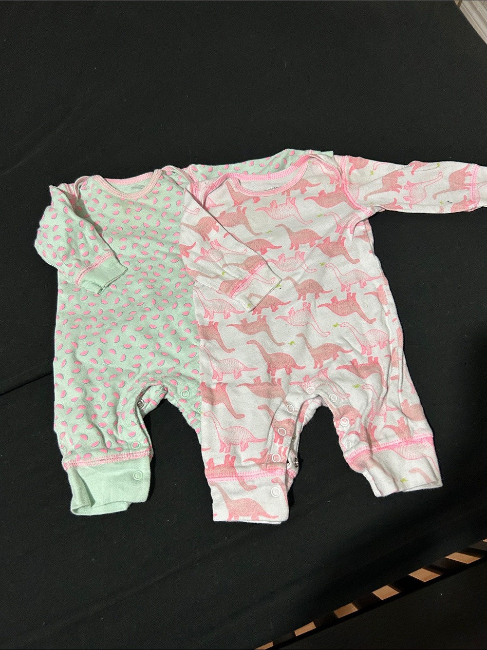 3/$15 Baby One-Piece Footies in Pink & Mint – Soft Snap Rompers (Set of 2)